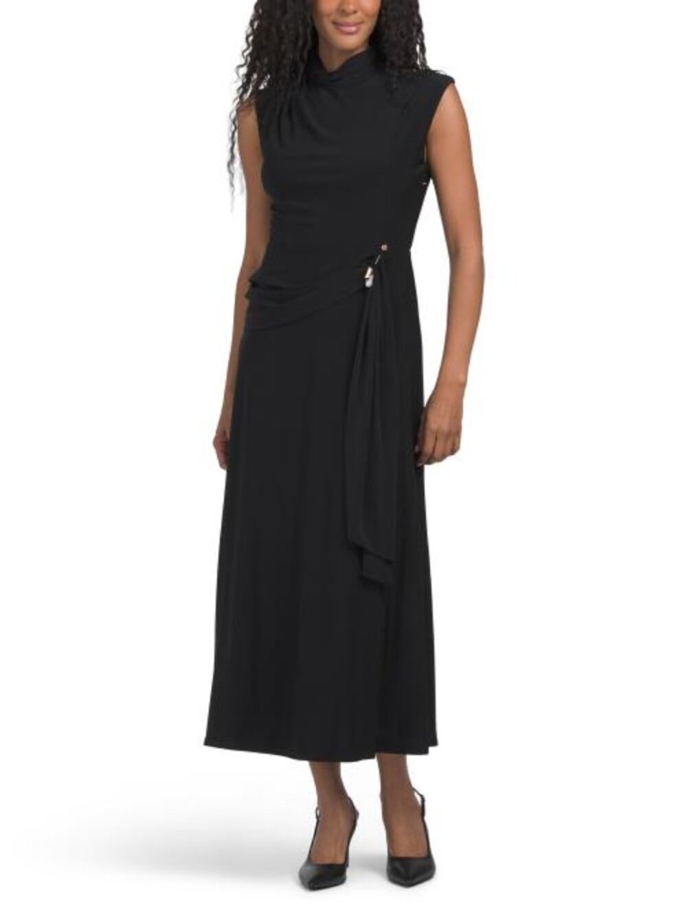 TAYLOR Side Drape Mock Neck Midi Dress